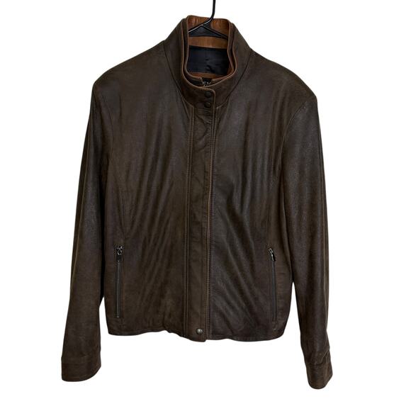 Remy Lambskin Leather Jacket Womens Large Brown Full Zip Snap Handcrafted USA - Picture 2 of 15